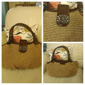 Authentic Brighton Woven Straw, Leather Hobo Bag